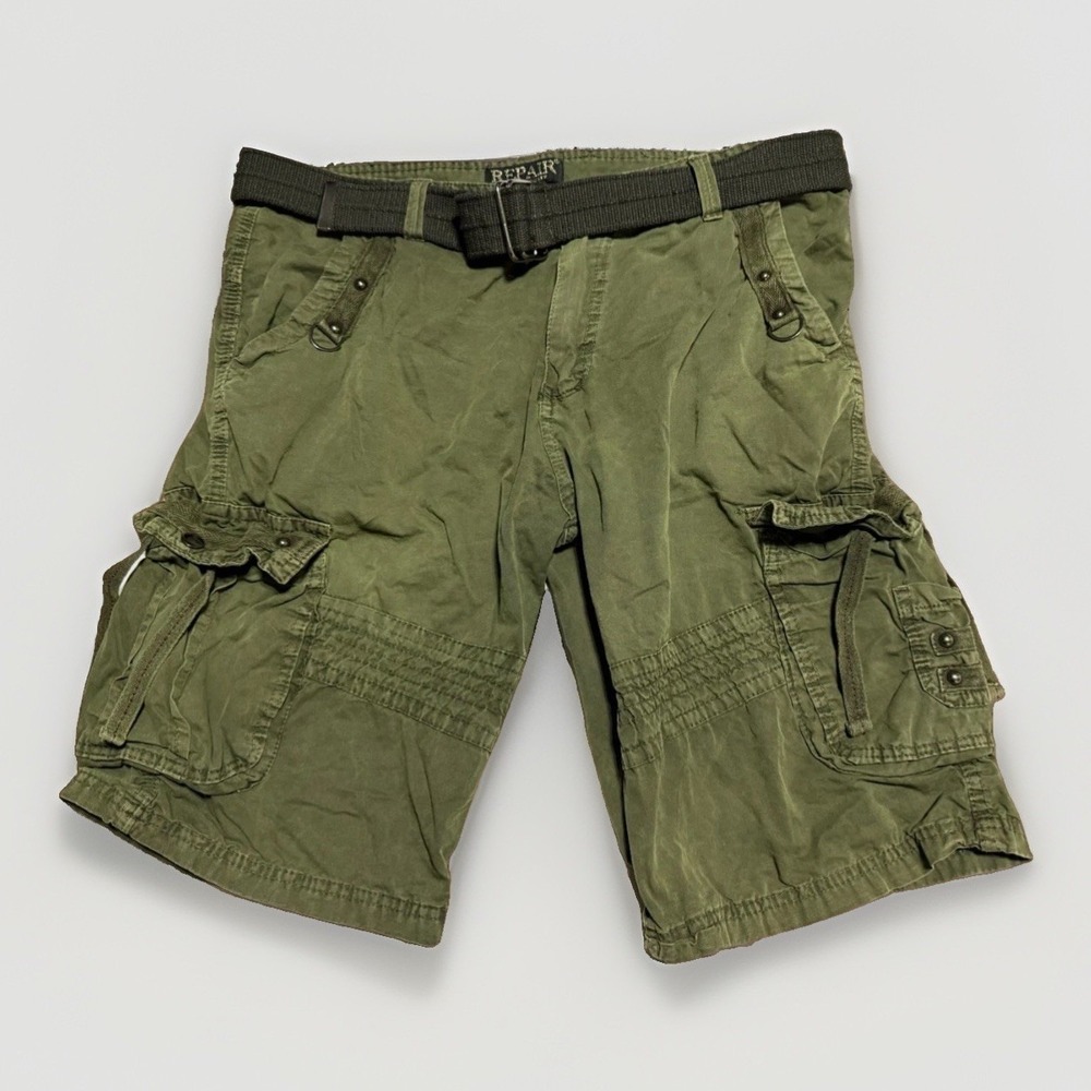 REPAIR‎ NYC Mens Cargo Shorts Size 34 Green Tactical Utility Belted Gorpcore EUC